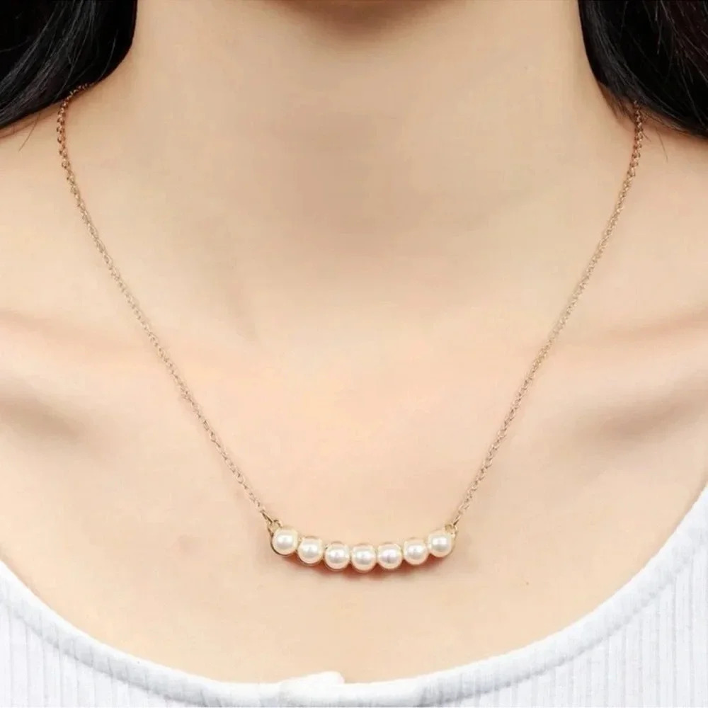 2 LEFT! Gold Pearl Bar Necklace